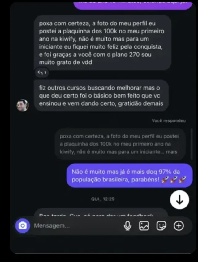 Mensagem de aluno